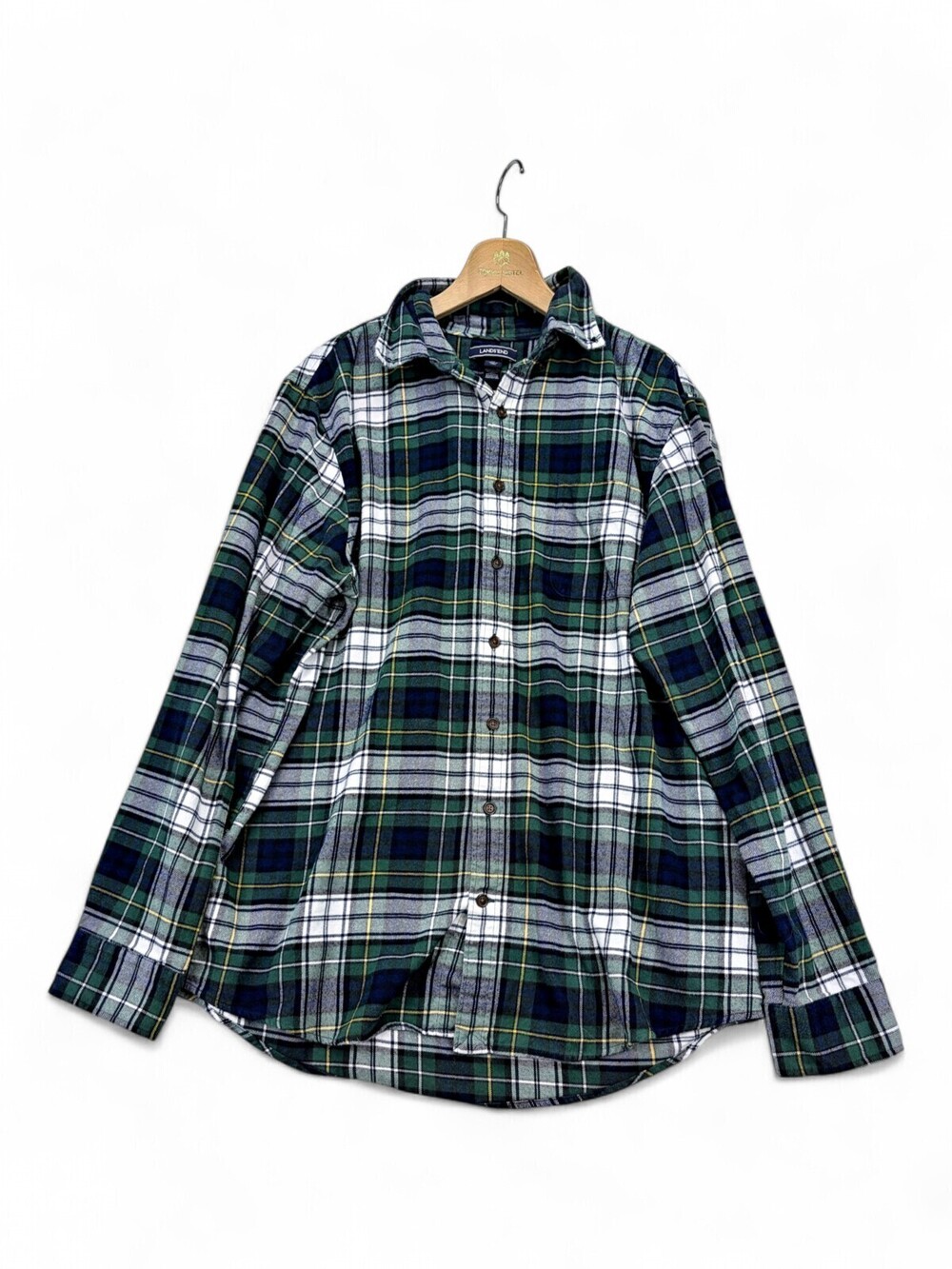 Lands' End Men's Green Navy Plaid Flannel Button-Down L/T (16)